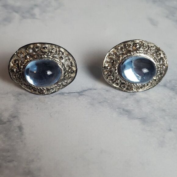 Vintage Unique Blue Earrings - Picture 1 of 11